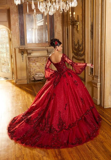 Mori Lee, Sequin Appliques, Quinceanera Dresses, Ball Gown Wedding Dress, Sleeve Designs, Quinceanera, Ball Gown, Bell Sleeves, Ball Gowns