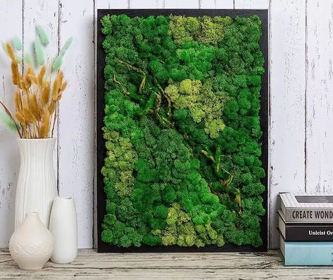 Lebendes Moosbild selber machen für Innenräume: Vorteile, einfache Schritt-für-Schritt-Anleitung, Pflegetipps | Moss Wall Art, Moss Art, Preserved Moss, Moss Wall, Green Wall Art, Vertical Garden, Wall Plaques, Indoor Plants, Wall Decor