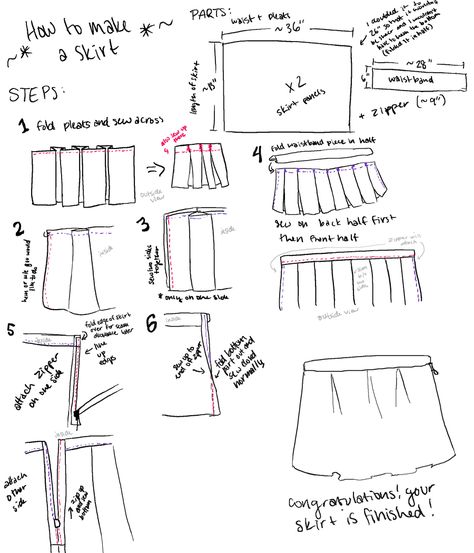 TUTORIAL: make a pleated skirt by YinYuHua.deviantart.com Making A Pleated Skirt, Pleated Skirt Sewing, Pleated Skirt Template, Knife Pleated Skirt Pattern, Short Pleated Skirt Sewing Pattern, Pleated Skirt Technical Drawing, Skort Sewing Pattern, Starting A Clothing Business, Pleated Skirt Pattern