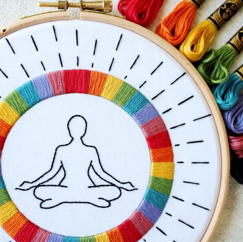 Yoga Embroidery, Beginner Meditation, Modern Embroidery Kit, Rainbow Embroidery, Embroidery Lessons, Basic Stitches, Diy Embroidery Kit, Diy Craft Kit, Embroidery Sampler