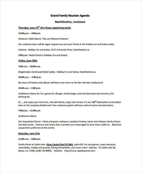 Family Reunion Itinerary, Itinerary Template Free, Introduction Activities, Agenda Ideas, Ben Johnson, Meeting Agenda Template, Family Reunion Planning, Family Meeting, Meeting Agenda