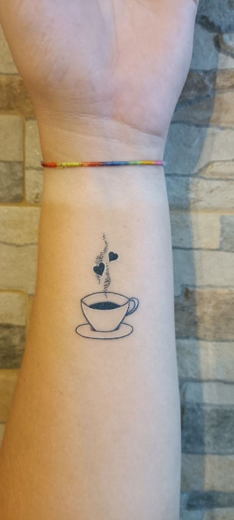 Cuppa Tea Tattoo, Small Coffee Tattoo, Cup Of Coffee Tattoo, Coffee Tattoo Minimalist, Cup Of Tea Tattoo, Tea Tattoos, Coffee Mug Tattoo, Coffee Tattoo Ideas, Tea Cup Tattoo