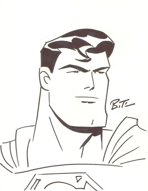 Superman by Bruce Timm Comic Art Superman Sketch, Superman Drawing, Batman Characters, Comic Sketch, Drawing Superheroes, Superman Art, Drawing Face, Marvel Drawings, Univers Dc