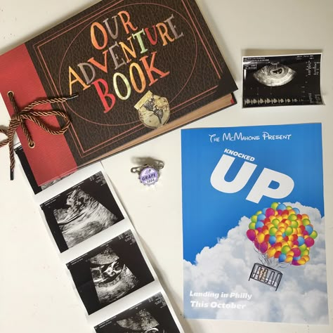 Disney Pixar Up Themed Pregnancy Announcement Disney Theme Pregnancy Announcement, Up Baby Announcement, Up Gender Reveal Theme, Up Baby Shower Ideas, Watch Me Grow Baby Shower, Disney Baby Announcement, Disney Pregnancy Announcement, Easter Baby Announcement, Disney Maternity