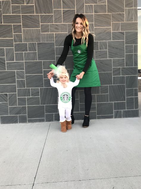 Costume Ideas For Mom And Daughter, Diy Mom And Daughter Costumes, Mum And Daughter Halloween Costumes, Starbucks Family Halloween Costumes, Halloween Costume Mom And Daughter, Mommy Daughter Halloween Costumes Ideas, Mom And Daughter Costumes Halloween, Mom And Daughter Halloween Costume Ideas, Mommy And Me Halloween Costumes Girl