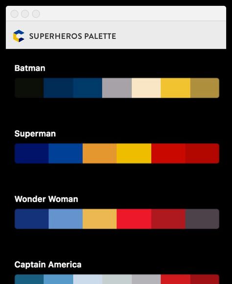 Wonder Woman Color Palette, Batman Color Palette, Batman Superman Wonder Woman, Color Wonder, Woman Logo, Wonder Book, Wonder Woman Logo, Palette Inspiration, Superman Wonder Woman