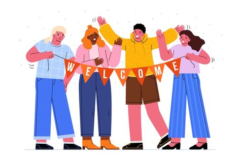 Free Vector | Pack of people welcoming illustrated Welcome New Employee, Welcome To Our Team, People Hugging, Welcome Words, Muslim Holidays, Welcome To The Team, School Illustration, Illustration Story, Artistic Space