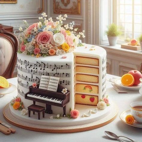 Cakes That Look Like Food, Musical Cake, Bolo Da Hello Kitty, Bolo Musical, Cakes Pictures, Extreme Cakes, Piano Cakes, Music Cakes, Royal Wedding Cake