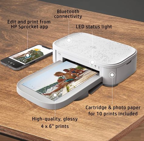 Get everything plus more with the HP Sprocket Studio Plus Printer. This all-in-one printer is the perfect device for printing all those amazing photos you have on your phone. Set up the printer in seconds, download the easy-to-use HP Sprocket app, and connect your smartphone to the printer via Wi-Fi. Now you are all set without a moment wasted. Take pictures, customize them in the photo-editing app, and see your beautiful, captured moments come to life as they are printed. The HP Sprocket Studio Hp Sprocket, Small Printer, Portable Photo Printer, Instant Photo, Portable Printer, Mini Printer, Waterproof Paper, Instant Photos, Photo Editing Apps