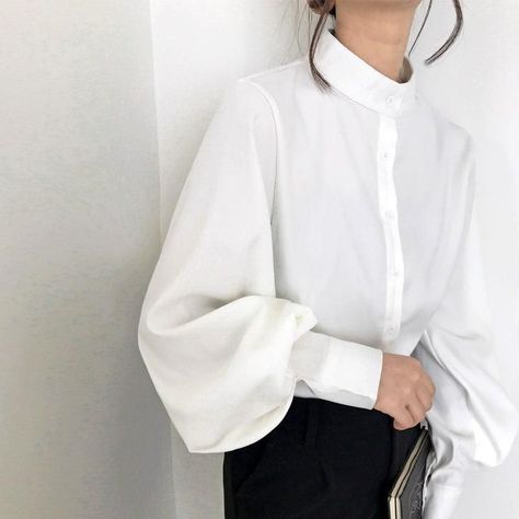 a424ed4bd3a7d6aea720b86d4a360f75desc42930125ri Big Lantern, Stand Collar Blouse, Stand Collar Shirt, Black Blouse Women, Lantern Sleeved Blouses, Vintage Blouse, Bishop Sleeve, Puff Sleeve Blouse, Loose Shirts