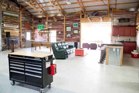 Pole Barn Man Cave, Barn Man Cave, Pole Barn Ideas, Hobby Garage, Pole Barn Garage, Morton Building, Barn Shop, Barn Garage, Shop Buildings