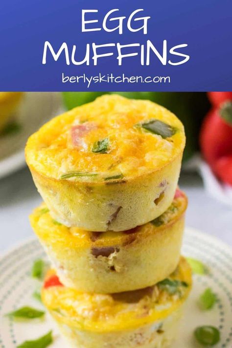 A simple egg muffin recipe with all the flavors of a Denver omelette. Ham, eggs, cheese, peppers, and onions create a hearty egg muffin everyone will adore! #berlyskitchen Omelette Cups, Scrambled Egg Muffins, Denver Omelette, Omelette Breakfast, Muffin Cups Recipes, Cheese Muffin, Egg Muffin Cups, Egg Muffins Recipe, Breakfast Omelette