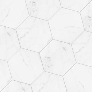 Toscana Carrara Hexagon 9 in. x 10 in. Matte Glazed Porcelain Floor and Wall Tile (8.06 sq. ft. / Case)-TOSCARHEX - The Home Depot Modern Renovation, Merola Tile, Porcelain Floor, Hexagon Tiles, Girls Bathroom, Bathroom Floor Tiles, Porcelain Floor Tiles, Porcelain Flooring, Bath Remodel