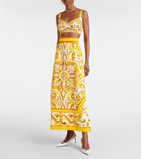 Majolica brocade midi skirt in yellow - Dolce Gabbana | Mytheresa Beachwear For Women, Favorite Color, Designing Women, Dress Skirt, Beautiful Dresses, Midi Skirt, Color Design, Care Instructions, Dolce And Gabbana