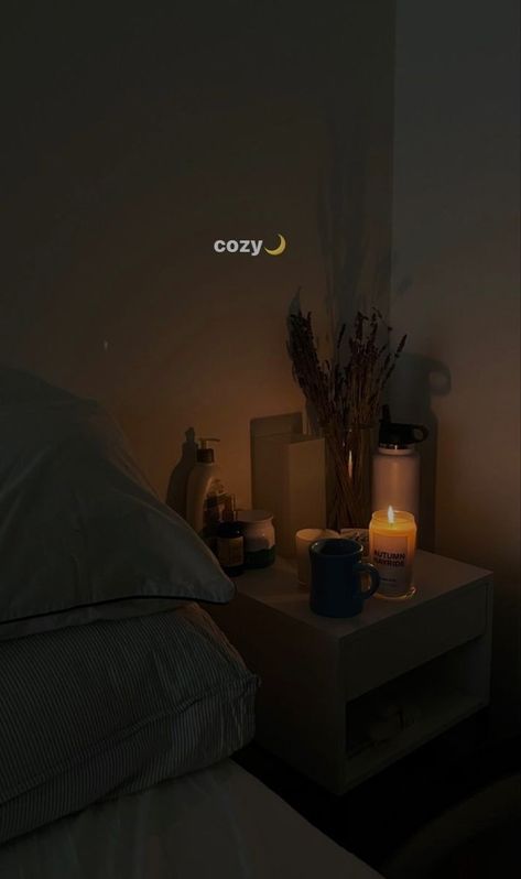 Bed Captions, Night Candle Aesthetic, Quiet Night Aesthetic, Home Ig Story, Bedtime Selfie, Bedroom Photography, Home Night, Good Night Story, Deco Studio