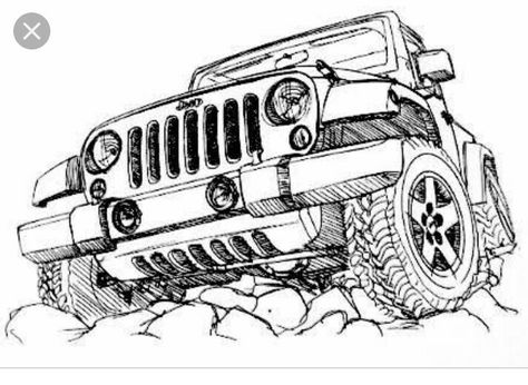 Jeep Wrangler Tattoo, Jeep Wrangler Drawing, Jeep Coloring Pages, Jeep Drawing, Jeep Tattoo, Car Drawing Pencil, White Jeep Wrangler, Faux Leather Pleated Skirt, Jeep Art