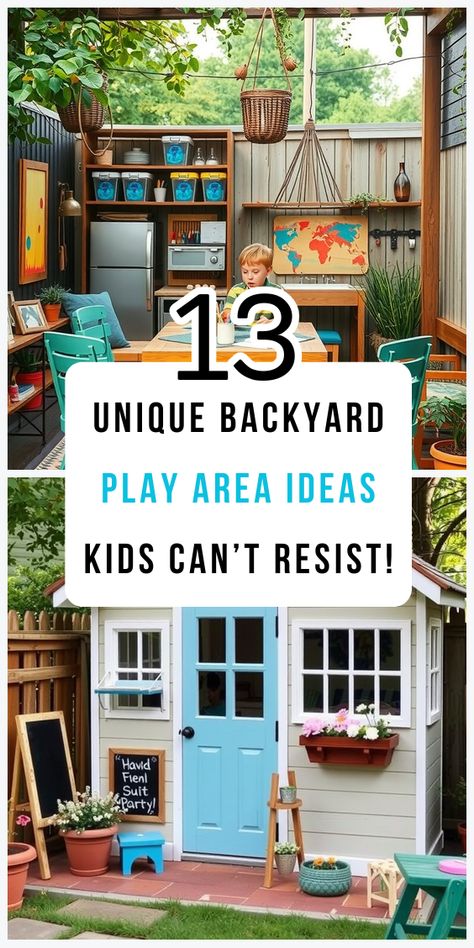 Want to build an outdoor play area for kids? Check out these 13 inspiring ideas that will transform any yard into a world of fun. Kids Play Area Ideas, Play Area Ideas, Toddler Outdoor Play, Backyard Fort, Outdoor Kids Play Area, Toddler Play Area, Backyard Kids, Kids Yard, Backyard Toys