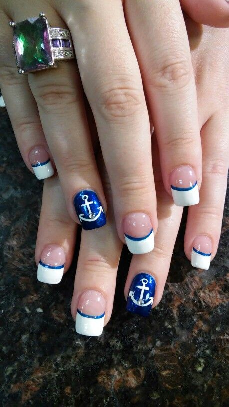 Anchor nails Blue Cruise Nails, Cruise Nails Caribbean Carnival, Boating Nails, Royal Caribbean Cruise Nail Designs, Cruise Ship Nails Design, Carnival Cruise Nail Ideas, Alaska Cruise Nails, Us Navy Nails Design, Us Navy Nails