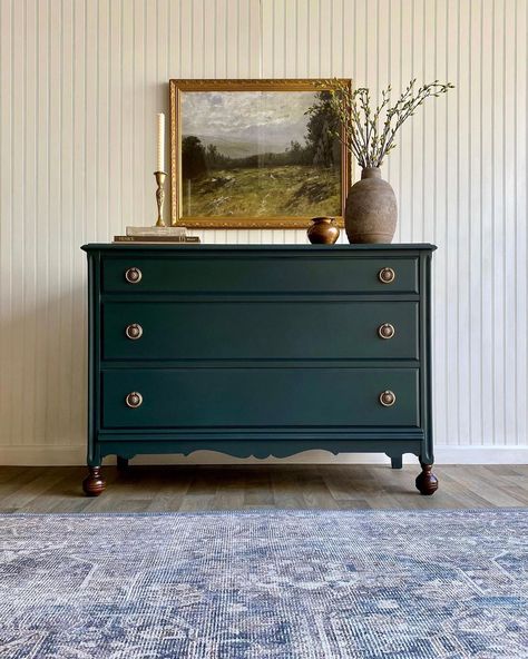 Painted Nightstand Ideas, Chippendale Dresser, Jacobs Well, Painted Night Stands, Green Dresser, Dresser Painted, Blue Dresser, Ring Pulls, Vintage Dresser