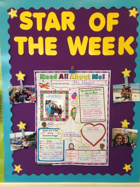 17 Unique Ways for Teachers to Introduce Yourself to Your Students Star Student Board, Star Of The Week Poster, Ways To Introduce Yourself, Star Student Poster, Student Posters, Star Student, Student Of The Week, Student Board, Student Of The Month