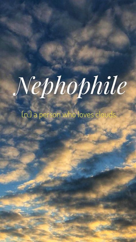 Nephophile Meaning, Sky Lover Word, Nephophile Quotes, A Person Who Loves Nature, Person Who Loves Nature, Phobia Words, One Word Caption, Beautiful Words In English, Nature Words