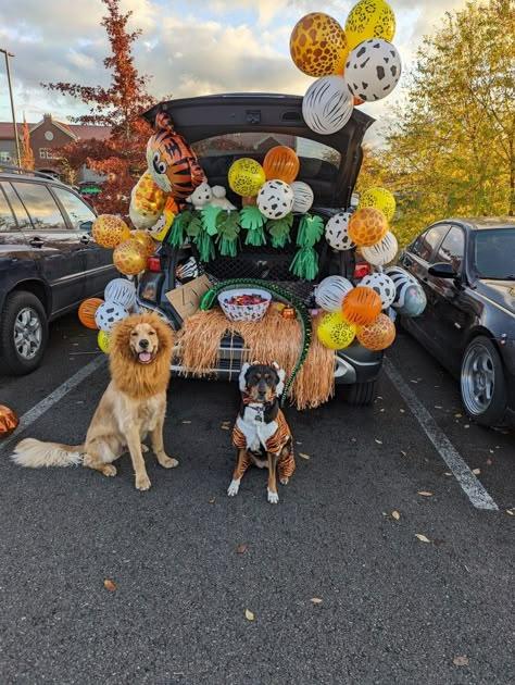 Zoo Themed Trunk Or Treat Ideas, Dog Trunk Or Treat Ideas For Cars, Trunk Or Treat Ideas For Cars Jungle, Dog Themed Trunk Or Treat Ideas, Hot Dog Trunk Or Treat, Petting Zoo Trunk Or Treat, Trunk Or Treat Ideas For Cars With Dogs, Trunk Or Treat Jeep Ideas, Trunk Or Treat Animal Theme