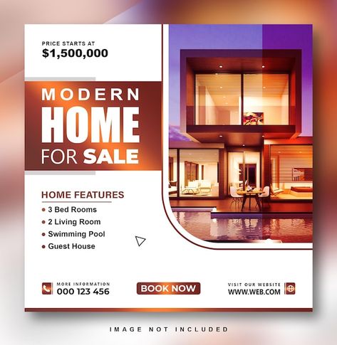 Modern real estate flyer social media ba... | Premium Psd #Freepik #psd #rent #house-rent #housing-estate #estate Pool Guest House, Housing Estate, Rent House, Modern Homes For Sale, Modern Real Estate, House For Rent, Real Estate Flyers, Social Media Banner, Post Design