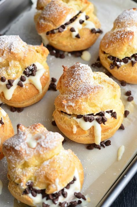 Cannoli Choux Pastry (Cream Puffs) 4 from willcookforsmiles.com Cannoli Filling, Cannoli Cream, Cream Puff Recipe, Puff Recipe, Choux Pastry, Cream Puff, Pastry Cream, Puff Pastry Recipes, Pastry Desserts