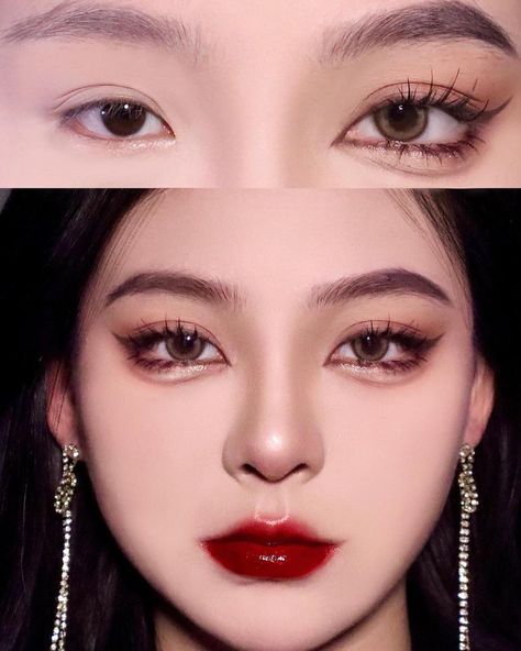 𝙎𝙝𝙖𝙧𝙚 𝙈𝙖𝙠𝙚𝙪𝙥 𝙏𝙞𝙠𝙩𝙤𝙠 𝙏𝙞𝙥𝙨 💋 on Instagram: “Tips MAKEUP 38: Tone Đỏ Burgundy (Đỏ Rượu) 🌟 _______________________________________ 🍦 Váy xinh cho các cậu chụp hình checkin: @blanc.dress…” Burgundy Douyin Makeup, Dark Red Makeup Looks For Prom, Deep Winter Makeup Korean, Deep Red Lipstick Makeup, Deep Winter Makeup Looks, Eyelash Extensions Pink, Deep Winter Makeup, Tomboy Makeup, Revenge Aesthetic