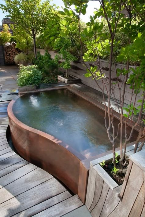 Copper Swim Spa Kolam Koi, Rumah Minecraft Sederhana, Outdoor Hot Tub, Hot Tub Ideas, Hot Tub Garden, Plunge Pools, Hot Tub Backyard, Small Pool Design, Tub Ideas