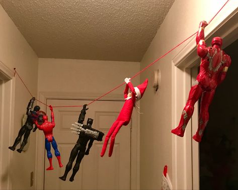 Double Elf Ideas, Spidey Elf On The Shelf, Elf On The Shelf Army Men, Elf Ont He Shelf Ideas, Wire Elf On The Shelf, Spider Man Elf On Shelf, Reindeer Onesie, Elf Cookies, Elf Ideas Easy