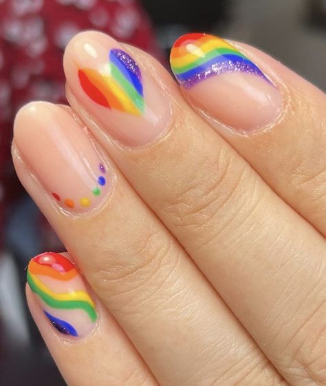 Pride Nails Short, Subtle Pride Nails, Lesbian Nails, Gay Nails, Pride Nails Designs, Pride Nail, Rainbow Nail Art Designs, Rainbow Of Possibilities, Fresh Nails