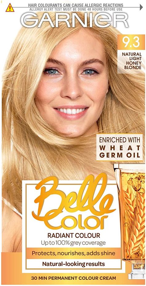 Garnier Belle Color 9.3 Natural Light Honey Blonde Permanent Hair Dye Pack of 3: Amazon.co.uk: Beauty Garnier Blonde Hair Dye, Blond Ideas, Light Honey Blonde, Color Blonde Hair, Blonde Hair Dye, Blonde Dye, Grey Hair Coverage, At Home Hair Color, Dyed Blonde Hair