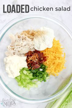 My Loaded Chicken Salad recipe starts out like your classic chicken salad, but then you turbo-charge the flavor by loading it up with flavor! Loaded Chicken Salad, Classic Chicken Salad, Shredded Chicken Crockpot, Loaded Chicken, Lunch Bowls, Delicious Chicken Salad, Chicken Salad Recipe Easy, Easy Chicken Salad, Salad Chicken