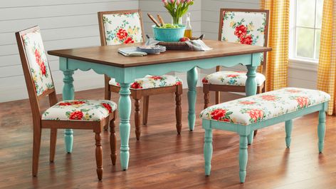 The Pioneer Woman - Ree Drummond - Walmart.com Light Brown Table, Teal Table, Upholstered Dining Bench, Pioneer Woman Kitchen, Style Nightstand, German Recipes, Brown Table, Kitchen Table Settings, Vintage Teacups