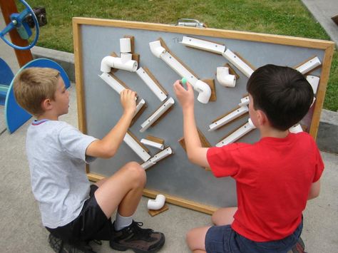 Google Image Result for http://www.sawmillcreek.org/attachment.php%3Fattachmentid%3D178829%26d%3D1295376873 Sensory Tubes, Rube Goldberg Machine, Marble Maze, Magnet Board, Diy Marble, Busy Boxes, Marble Run, Ball Run, Outdoor Classroom