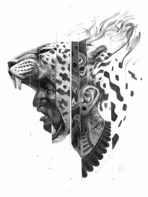 Tattoos Tiger, Aztec Warrior Tattoo, Aztec Artwork, Jaguar Tattoo, Mayan Tattoos, Aztec Tattoo Designs, Maya Art, Aztec Culture, Muster Tattoos