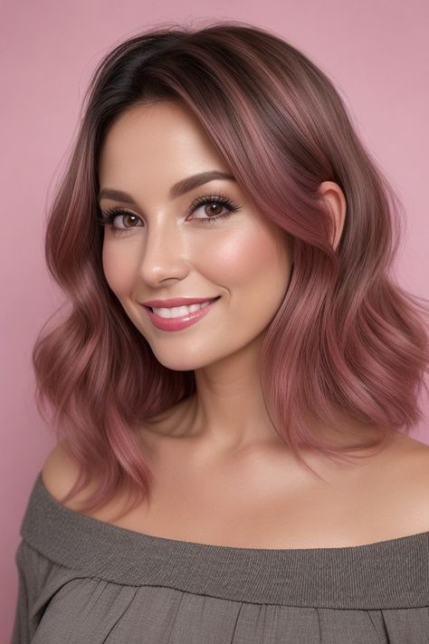 hair color ideas for brunettes Muted Hair Color For Brunettes, Chocolate Rose Gold Hair Brunette, Mauve Highlights In Brown Hair, Brown Hair With Pink Undertones, Mauve Hair Color Rose Dusty Pink, Dusty Rose Gold Hair, Hair Color For Pale Skin And Blue Eyes, Chocolate Rose Gold Hair, Rose Brown Hair Color