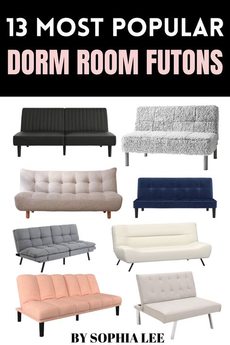 Futon College Dorm, Dorm Room Futon Under Bed, Futon Dorm Room, Dorm Room Ideas With Futon, Cute Futon Ideas Bedrooms, Futon Spare Bedroom Ideas, Dorm Futon Ideas, Dorm Chair Ideas, Futon Bedroom Ideas Small Spaces Layout