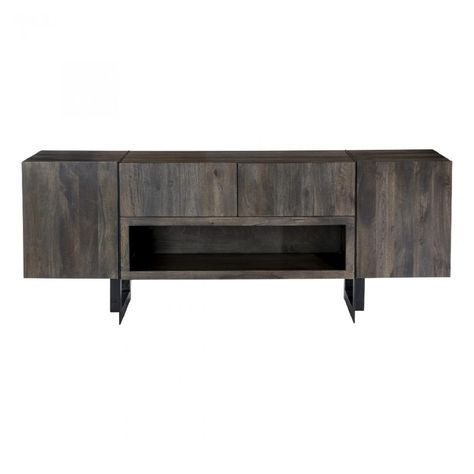 Brennan Industrial Loft Dark Brown Acacia Wood Iron Media Cabinet Luxurious Decor, Wood Media Console, Tv Stand Cabinet, Wood And Black, Entertainment Cabinet, Solid Wood Tv Stand, Cool Tv Stands, Entertainment Area, Tv Stand Wood