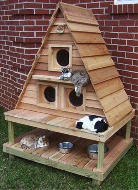 Cat House Plans, Outdoor Cat Shelter, Katt Grejer, Kat Diy, Chat Diy, Wooden Cat House, Pallet Furniture Designs, Pallet Patio Furniture, Cat House Diy