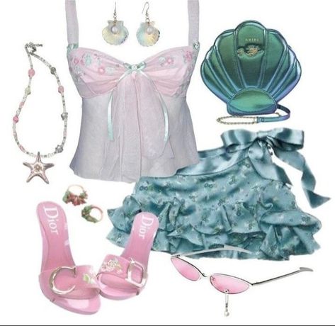 Fantasia Outfit Ideas, Mermaid Clothes Aesthetic, Outfit Outline, Beach Gyaru, Y2k Instagram, Ashlynn Ella, Pink Pink Pink, Mermaid Core, Mermaid Outfit