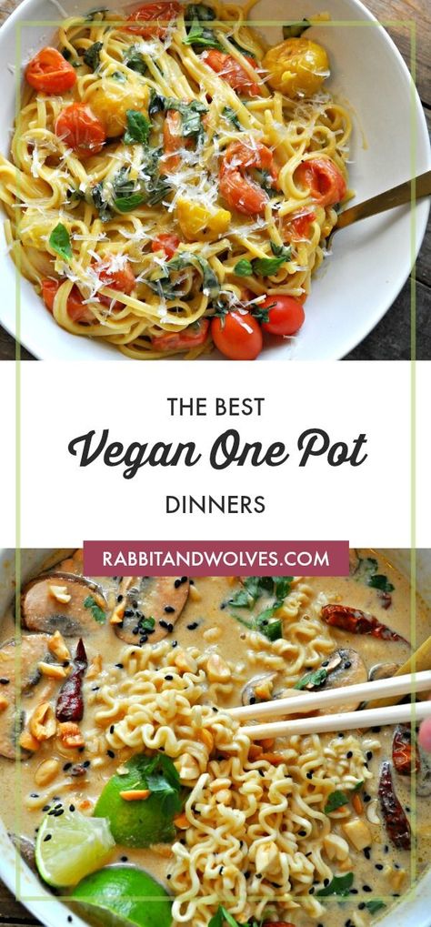 The Best Vegan One Pot Dinners - Rabbit and Wolves Vegan Dinner Family, Easy Vegan Family Dinners, Vegan One Pot Dinner, Vegan One Pot Recipes, Vegan Family Meals, One Pot Vegan Meals, Vegan Family Dinner, Rabbit And Wolves, Pot Dinners