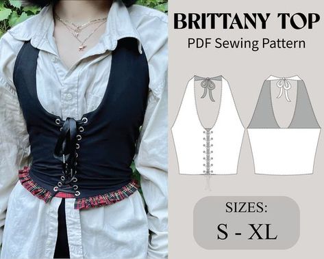 Downloadable PDF Sewing Pattern. Not a physical item. Skill Level:  Easy. After purchasing:  You will immediately be able to download 2 PDFs. 1st PDF contains the printable pattern and size chart. 2nd PDF contains a step by step guide (with images) on how to construct your garment. If you get confused on any part of the instructions, please send us a message so we're able to help you as soon as possible.  Materials Needed:   - 1/2 yard of outer fabric - 1/2 yard of lining fabric - Grommets - Lac Sewing Punk Clothes, Gothic Sewing Patterns Free, Emo Sewing Patterns, Goth Patterns Sewing, Sewing Needles Guide, Punk Sewing Patterns, Alternative Sewing Patterns, Alt Sewing, Sewing Set Up