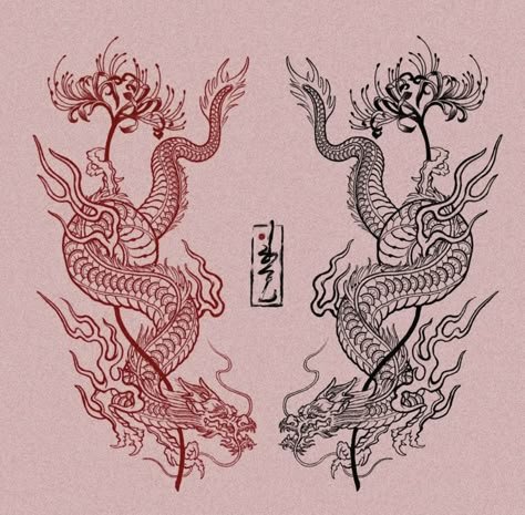 Red And Black Dragon, Backpiece Tattoo, Red Dragon Tattoo, Small Dragon Tattoos, Small Dragon, Dragon Tattoo Art, Chinese Dragon Tattoos, Japanese Dragon Tattoo, Dragon Tattoo For Women