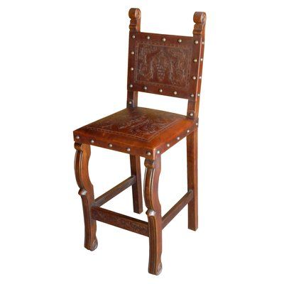 Astoria Grand Navarette 29" Bar Stool Finish: Antique Brown Western Kitchen, Black Forest Decor, Rustic Bar, Western Furniture, Beautiful Bars, Kitchen Window Treatments, Leather Bar Stools, Leather Bar, Hand Tooled Leather