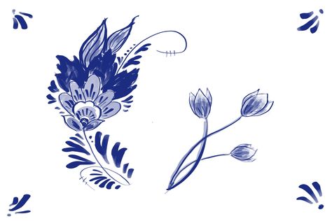 Delft Blue Tattoo Dutch, Delft Blue Tulip Tattoo, Dutch Tulip Tattoo, Blue Tulip Tattoo, Delft Tattoo, Tulip Tattoo, Dutch Tulip, Pattern Elements, Blue Delft