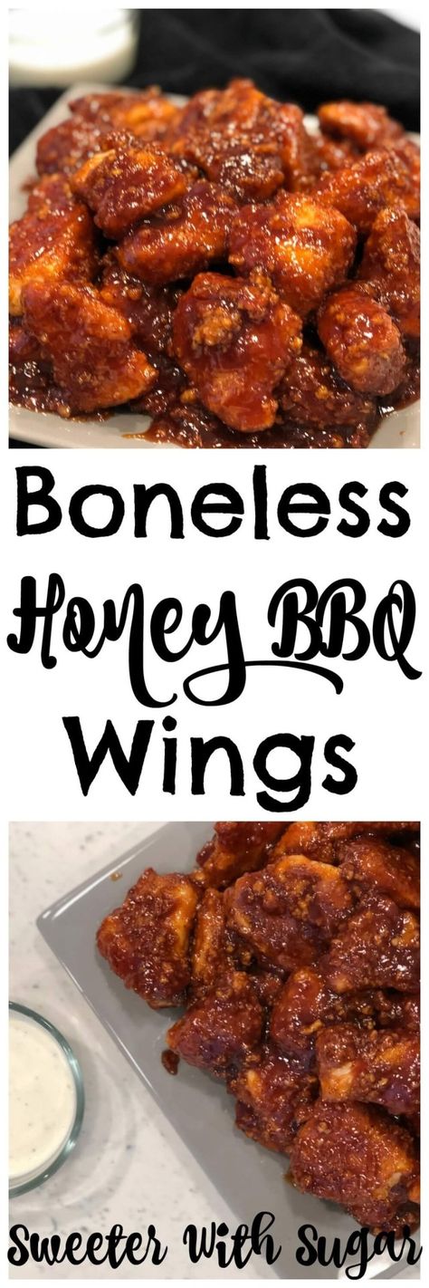 Boneless Honey BBQ Wings. Chicken breast meat. Honey BBQ sauce. Honey barbecue. Barbecue chicken. BBQ chicken. Dinner. Weeknight dinner. Copycat Buffalo Wild Wings Boneless Honey Bbq Wings, Wings Recipe Bbq, Copycat Buffalo Wild Wings, Wings Boneless, Honey Bbq Wings Recipe, Bbq Chicken Dinner, Boneless Wing Recipes, Bbq Wings Recipe, Honey Bbq Wings