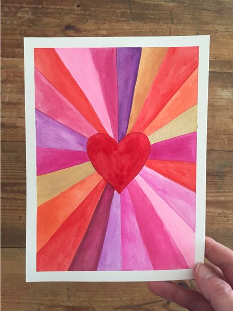 Heart burst paintings for Valentine's! A great art project for kids, teens, and adults alike. Sunburst Art, Classe D'art, Valentine Art Projects, Drawing Videos For Kids, Valentine Crafts For Kids, Valentines Art, Homeschool Art, Learn Art, Eyes Model