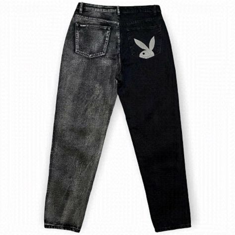 Playboy 2-Tone Black Designer Denim Jeans - Womens 7 Bunny Logo, Designer Denim, Playboy Bunny, Denim Design, Jeans Womens, Pants Jeans, Black Design, Black Grey, Back Pocket